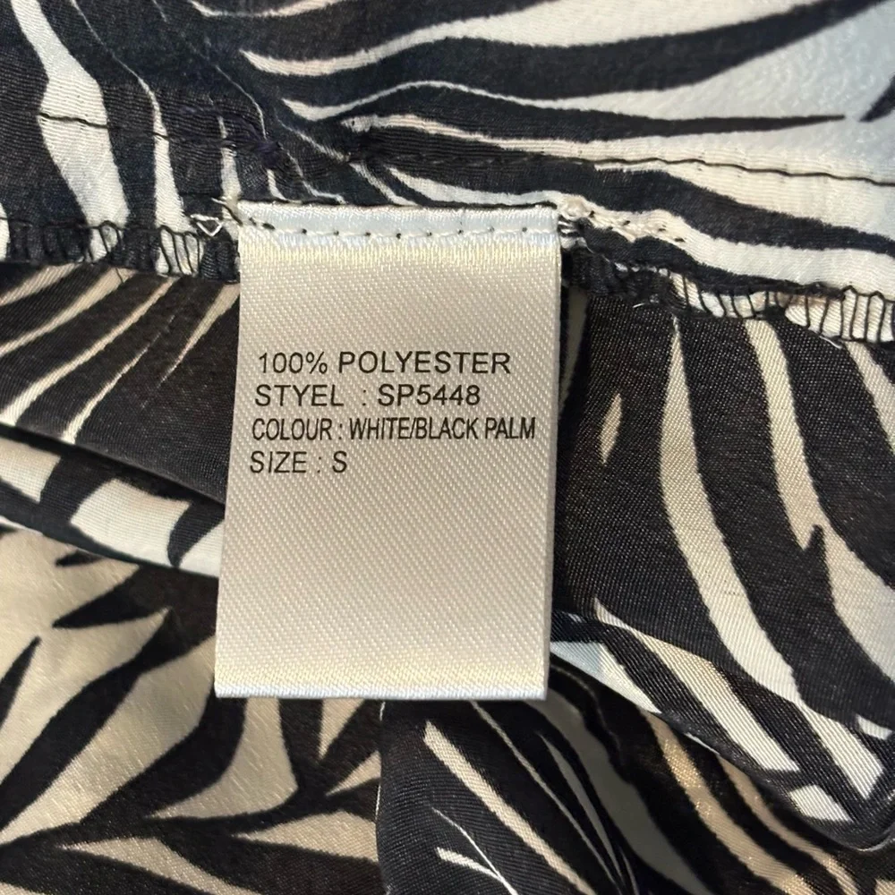 NWT Elan Black White Palm Print Tassel Midi Halter Dress S